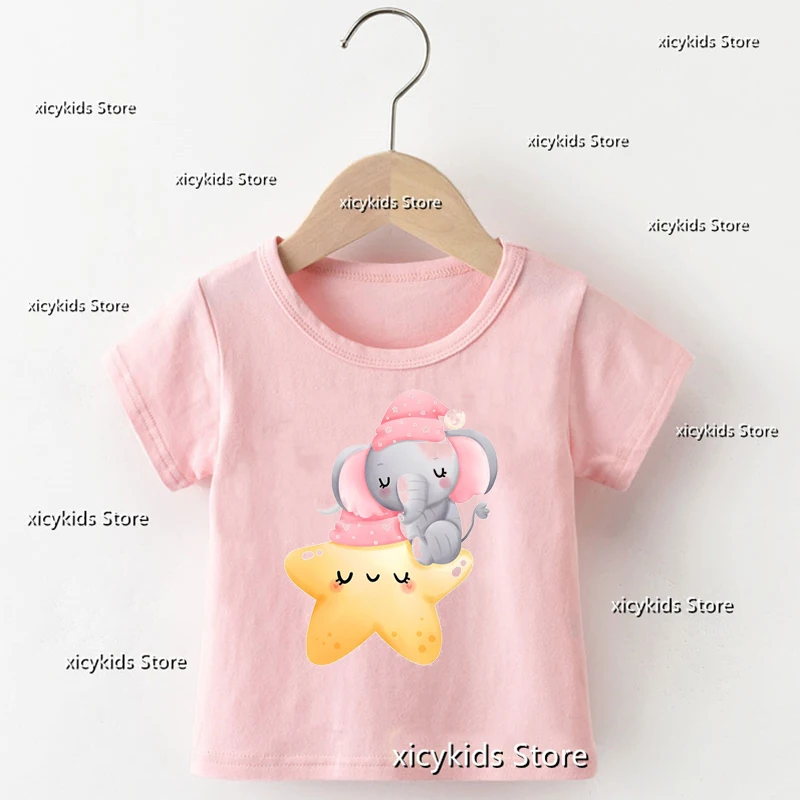 New Summer Style Girls T-shirt Cute Magdalena De Koala Cartoon Print Girls Pink Short Sleeve Shirt Tops Funny Kids Clothes tees