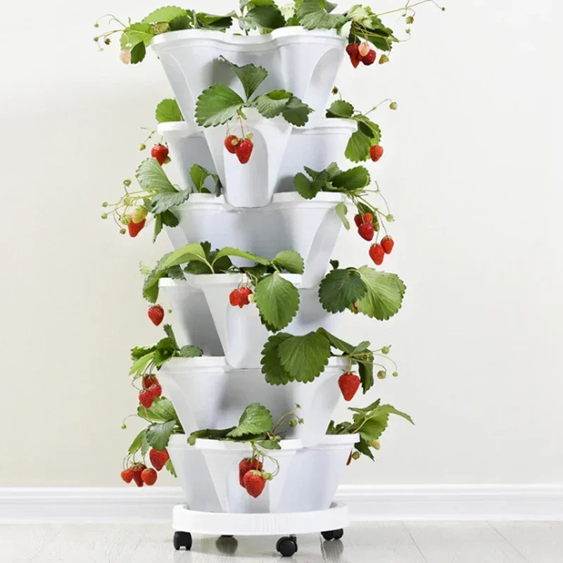 1PC Plastic Stackable Vertical Flower Plant Pot Strawberry Seedling Holder Vegetable Planters Garden Three-Petal Pot Decoration