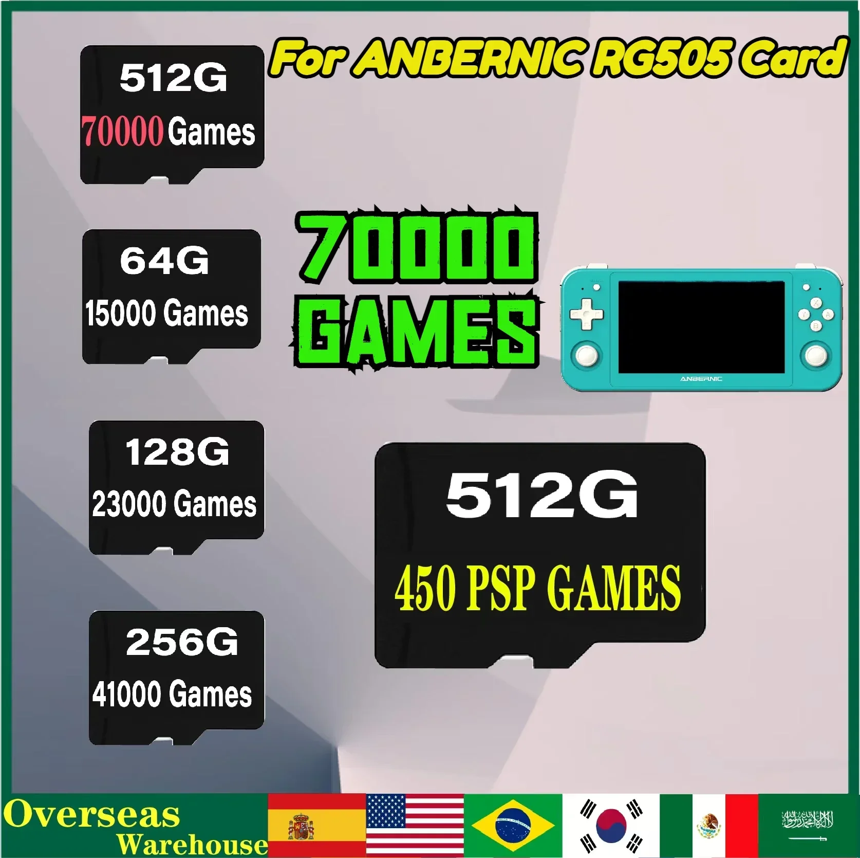 ANBERNIC RG505 TF Card Memory Cards 64G 128G 256G 512G Memory Cards Games 70000 Games  PS 450 GAMES Retro Handheld Console