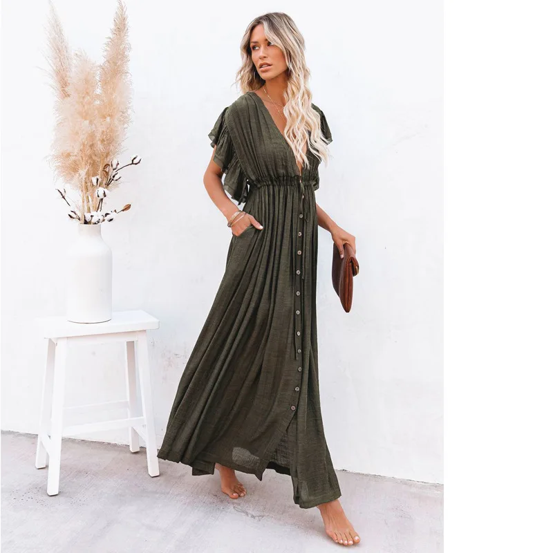 VOLALO 2024 Tunic For Beach Bathing Suit Cover Ups Polyester Beach Dress Women Beachwear Bikini Cover Up Saida De Praia