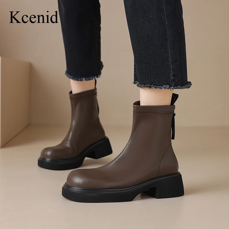 

Kcenid Fashion Square Heel Short Boots Round Toe Winter Platform Ankle Boots For Women Vintage Motorcycle Shoes Size 34-43