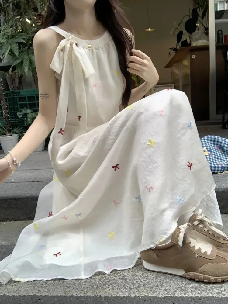 Abiti da donna Fiocco con lacci senza maniche Halter Primavera Estate Dolce temperamento Moda Abito elegante Casual da donna