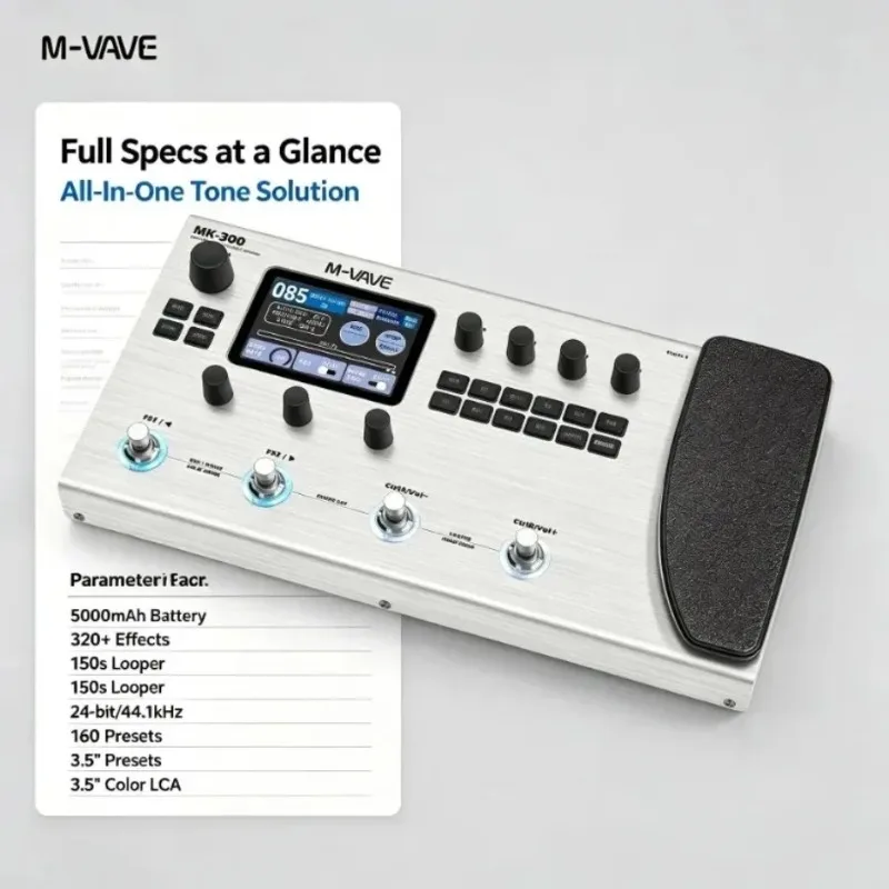 M-VAVE Multi-Effects Guitar Processor Expression Pedal Color Screen 320 Effects 198 IR Cab 180 Presets for Electric Guitar Live
