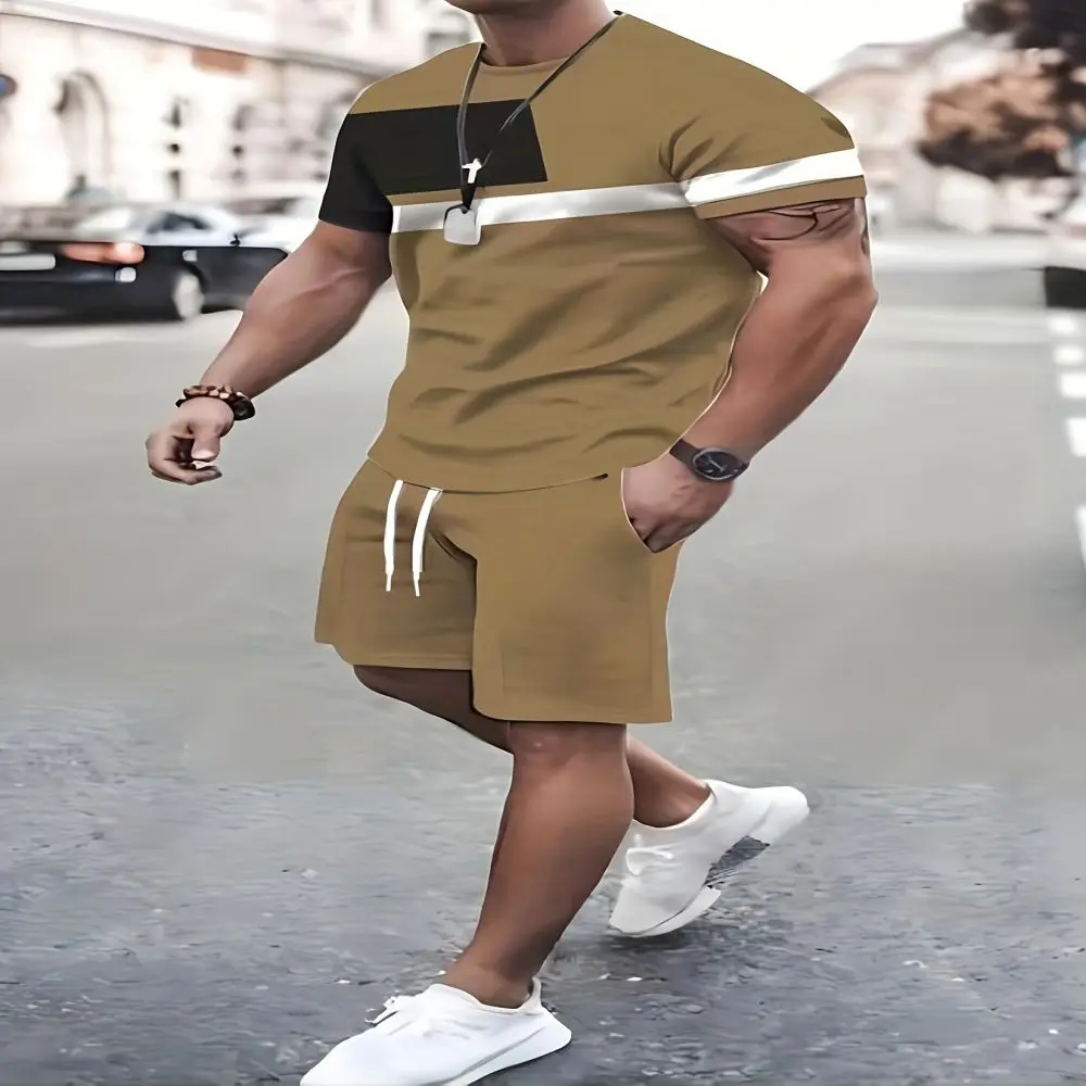 

Men's Short Sleeve Shorts Trend Set Summer 2024 New Fashion Crew-neck T-shirt 3D Printed Casual Sports Two-piece Set