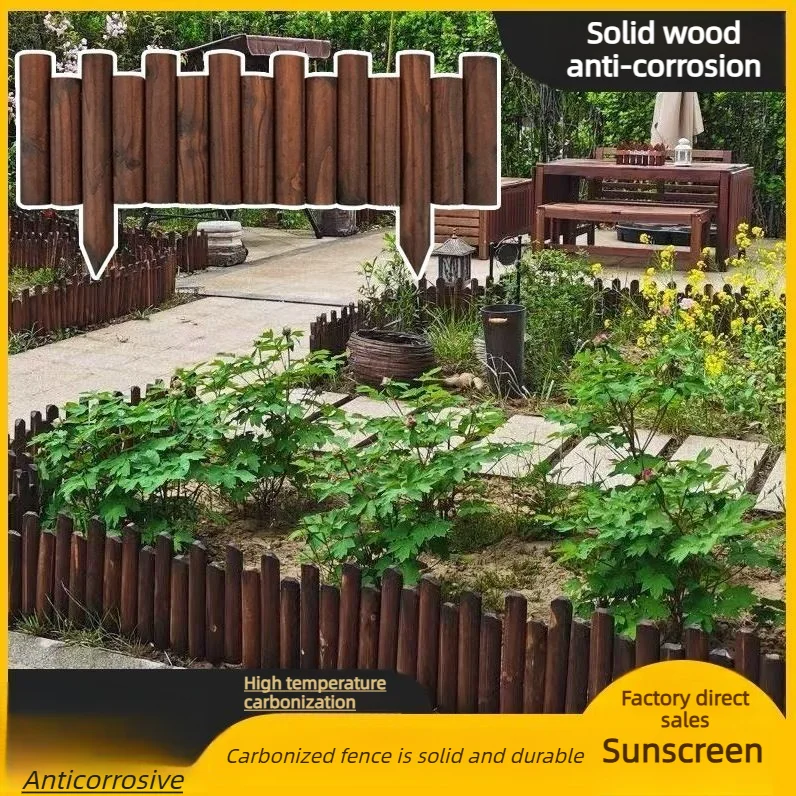 Round Log Preservative Wood Garden Fence, Simple Wooden Retaining Edging with Strap, Household Landscape Border
