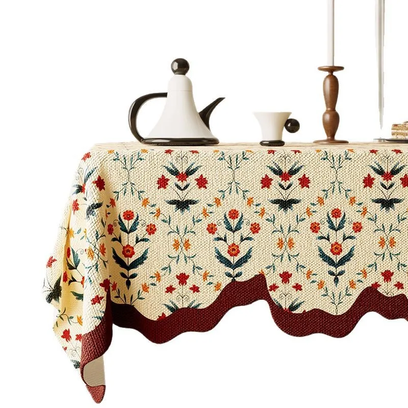 1PC Oil Painting Style Tablecloth American Retro Romantic Waterproof Coffee Table Cloth Pastoral Style High-end Jacquard