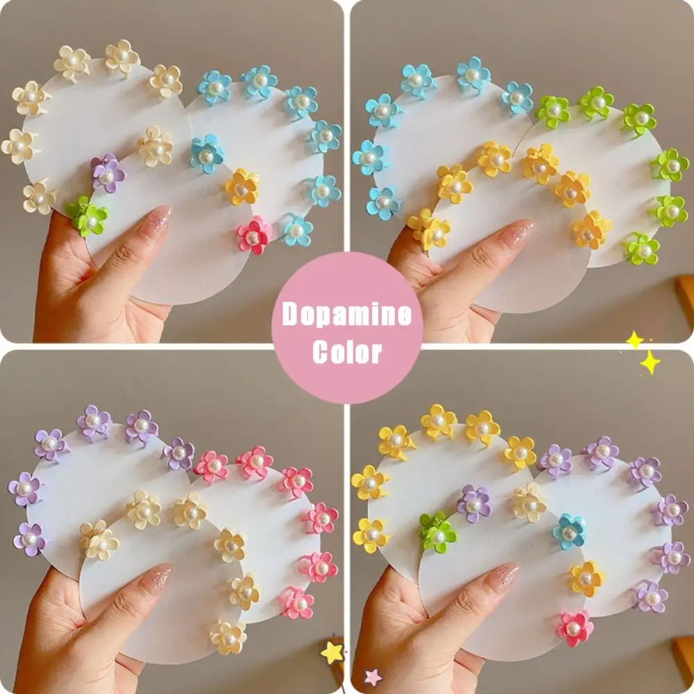 6PCS Elegant Pearl Camellia Hair Clip Small Flower Plastic Spring Barrettes Beach Vacation Candy Color Bobby Pin Women Girls