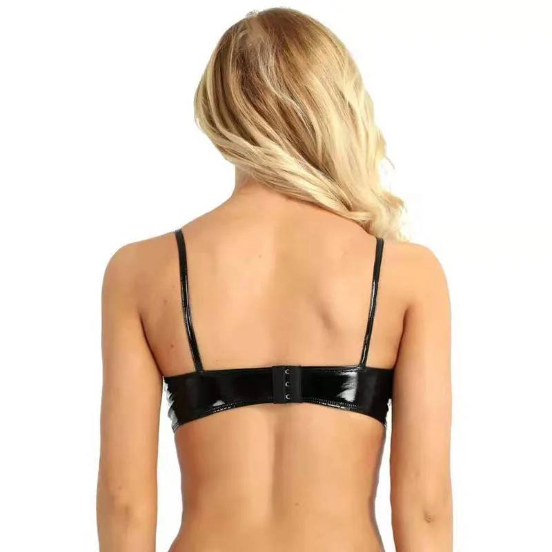 Sexy Lingerie Vrouwen Glossy Pvc Leer Geen Eigenaardige Geur Schouderband Beha Crop Top Blouse Vest Ondergoed