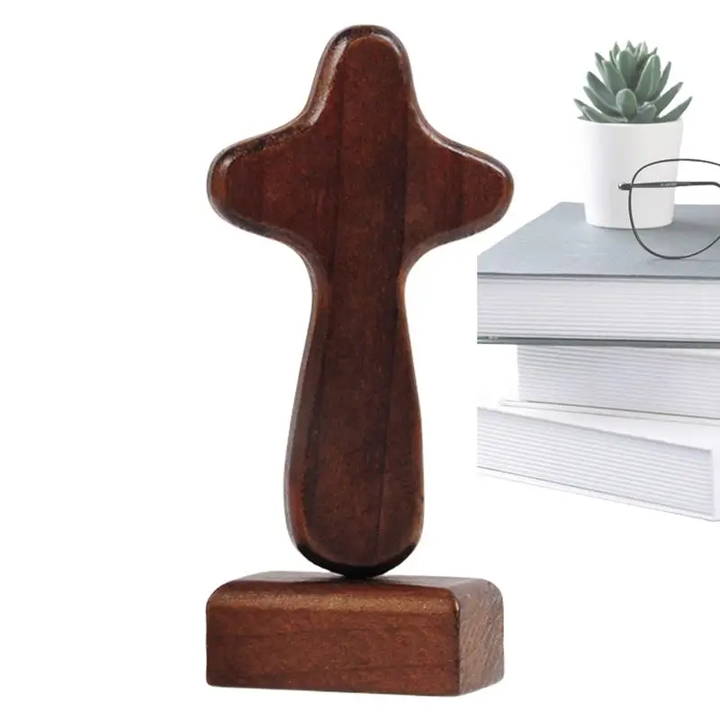 Tabletop Crosses Wooden Sculpture Decoration Wooden Christian Statue With Magnetic Base Church Home Shelf Tabletop Ornaments