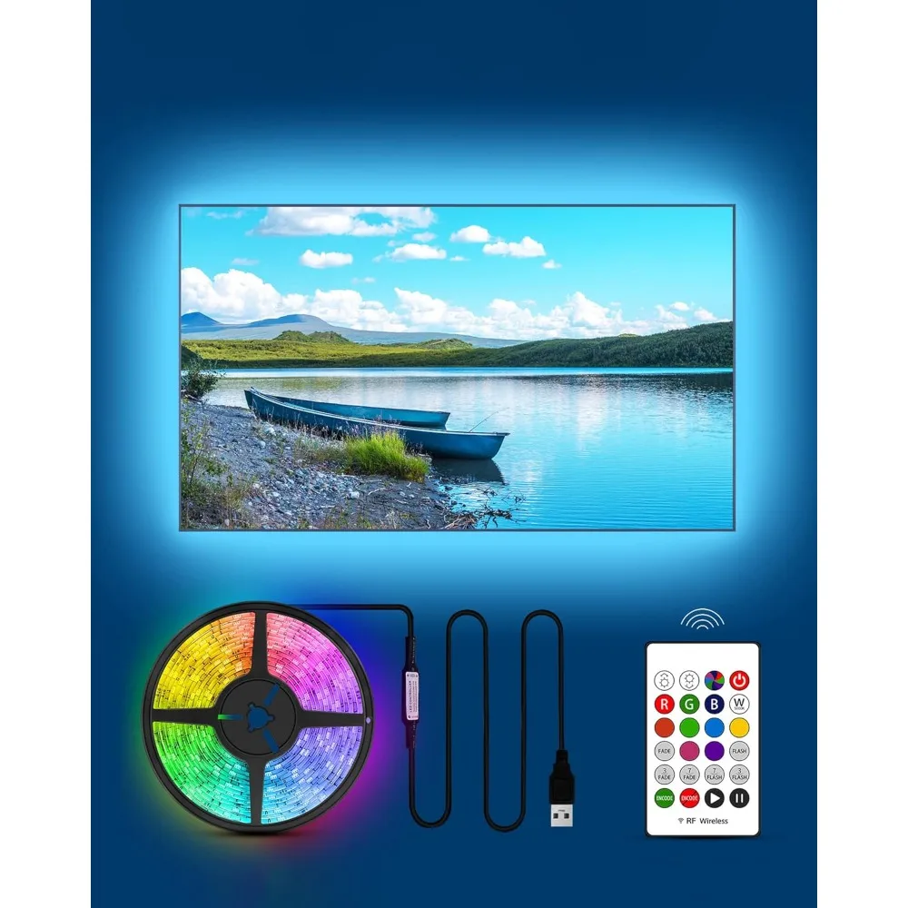 HAMLITE إضاءة خلفية للتلفاز 55 بوصة، 11.5 قدم شريط أضواء LED يعمل بمنفذ USB مع جهاز تحكم عن بعد - تصميم منحني للتشغيل/الإيقاف مع التلفزيون، تغيير LED Ba #1