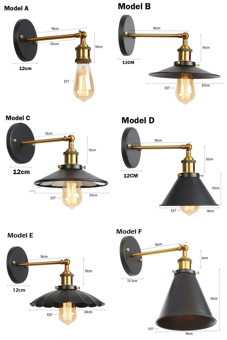 Kinkiet Retro czarny żelazny abażur E27 przemysł Edison amerykańskie oświetlenie wewnętrzne do salonu kinkiety w stylu Vintage poddaszu