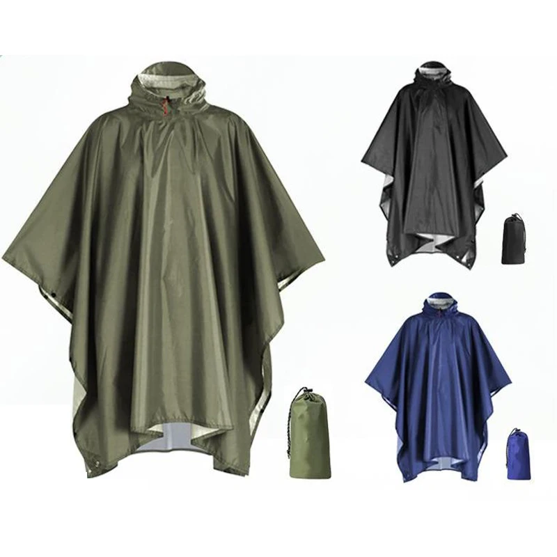 3 In 1 Outdoor Raincoat Hooded Sleeve Waterproof Rain Poncho Motorcycle Rain Cover Camping Hiking Travel Rainwear Tent Equipment