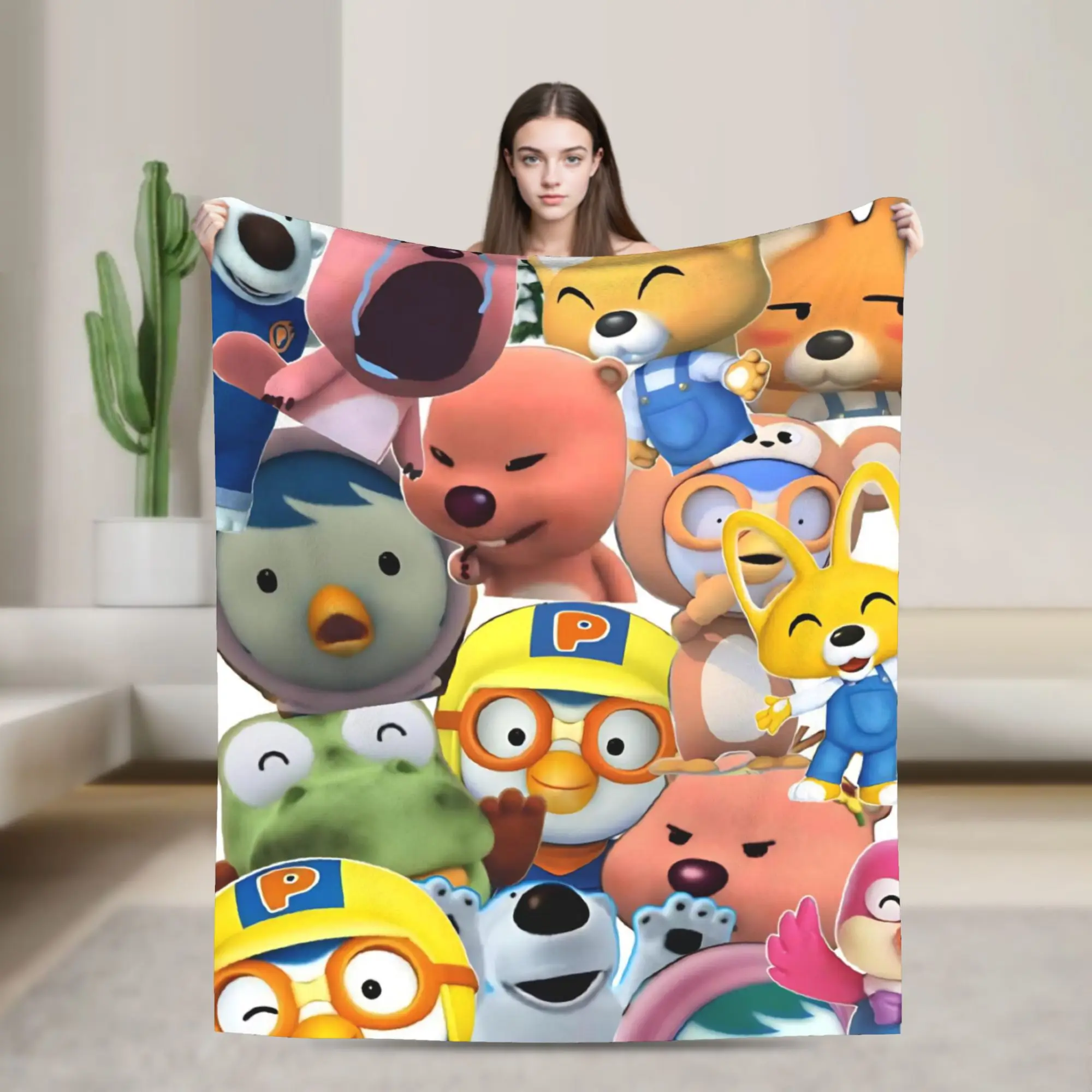 Pororos Cartoon Blanket Flannel Novelty Breathable Throw Blankets for Bed Sofa Textile Decor,