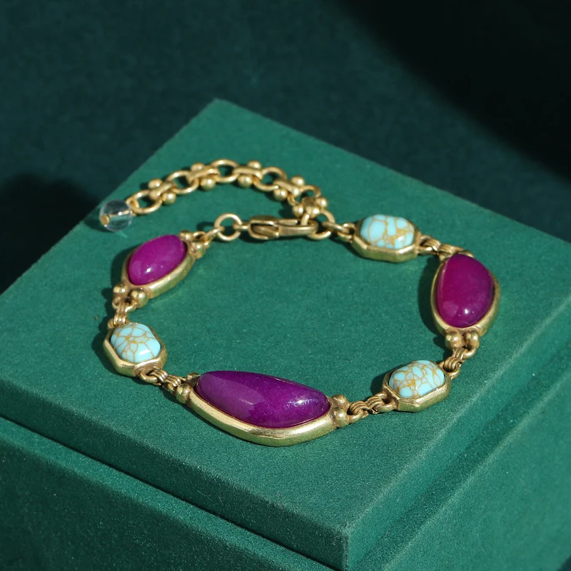 

Purple Agate Natural Turquoise Stone Bracelet Vintage Gold Color Charm Jewelry Luxury For Ladies 2026 Quality Music Festival New