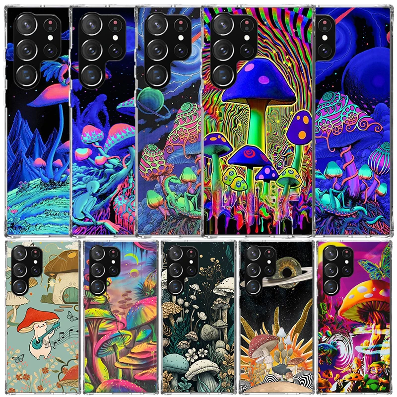 Weird Mushroom Psychedelic Phone Case For Samsung Galaxy S24 S25 Edge S26 Ultra S22 S23 Plus S21 + S20 FE Soft TPU Back Cover Ga