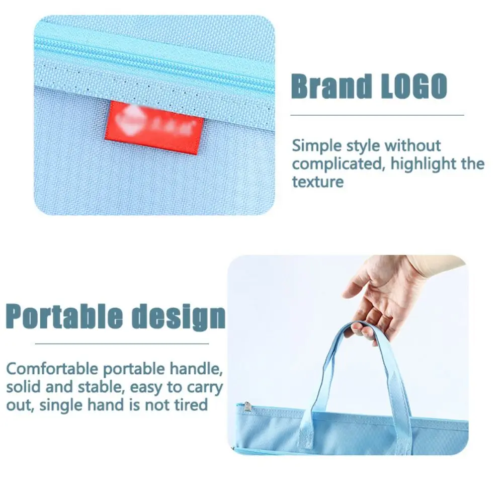 Portable Book Storage Bag Handheld Oxford Cloth Art Storage Bag Dustproof Large Capacity Zipper Mesh Bags Back To School