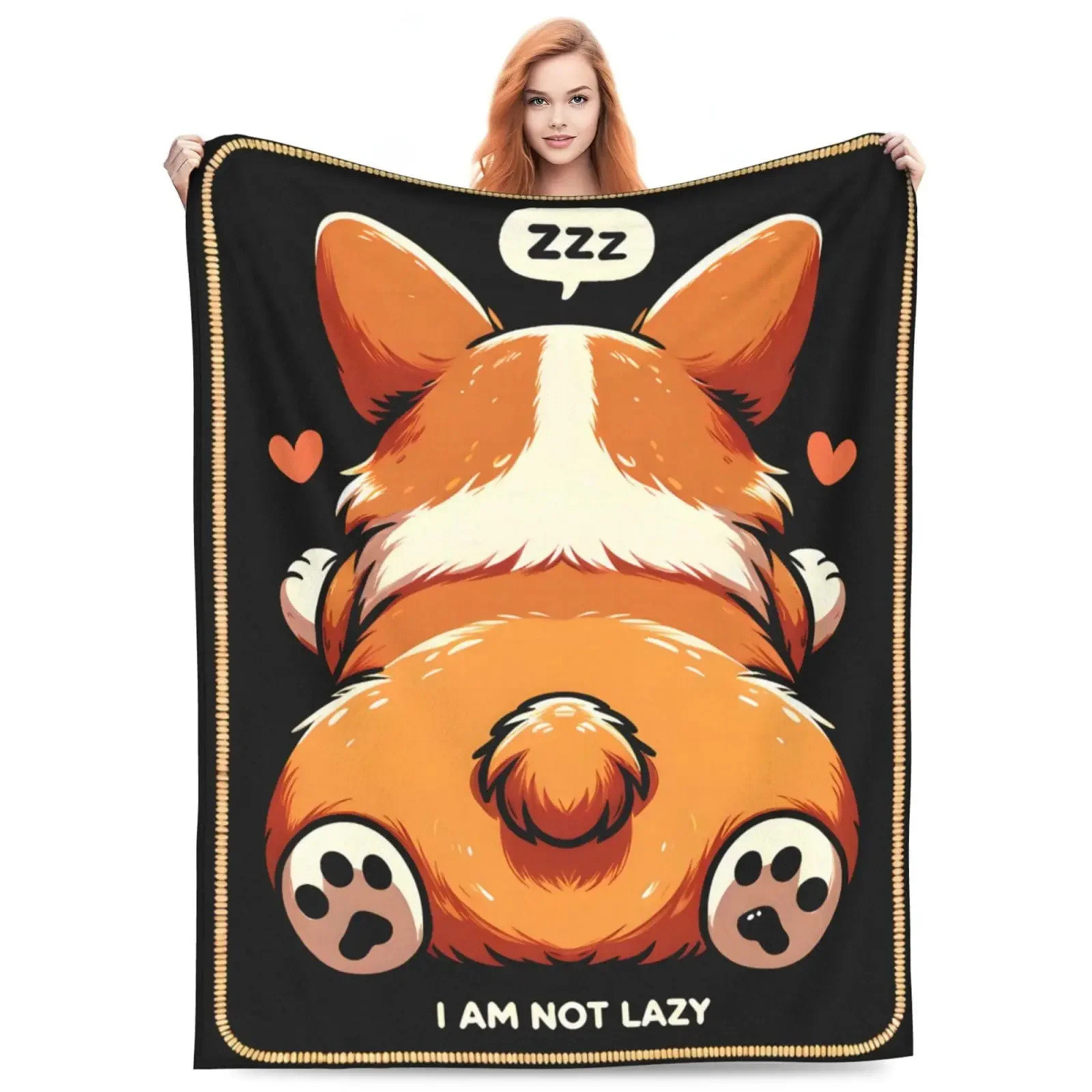 Funny Pet Dog Corgi Blanket Soft Cozy Throw Blanket Super Plush Warm Lightweight Fleece Flannel Blanket Gift for Dog Lover Girl