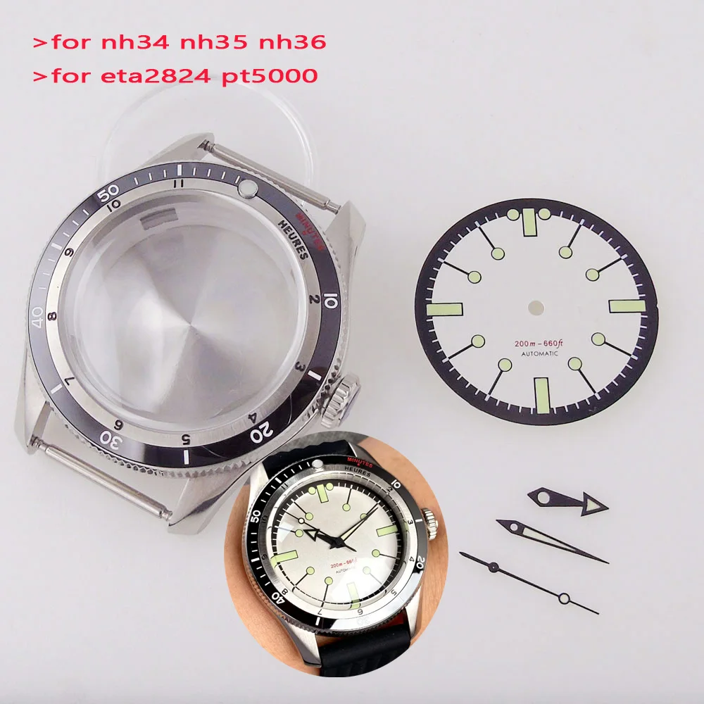 

200M Waterproof Military Diver Watch Case for NH34 NH35 NH36 NH70 NH72 ETA2824 PT5000 SW200 120clicks Bezel Double Bow Sapphire