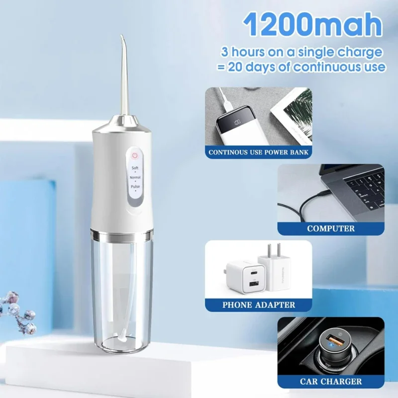 Water Dental Flosser Teeth Cleaner Portable  Irrigator 3 Modes 4 Tips Rechargeable Mouth Washing Machine Picks  Travel