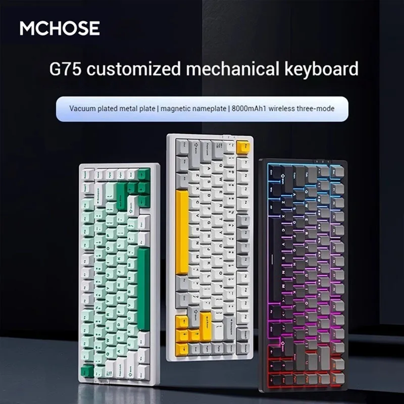 Mchose G75 Pro Mechanical Keyboard Desktop Customized Tri-Mode Gaming Keyboard Wireless Hot Swap Gasket Laptop Gamer Accessories