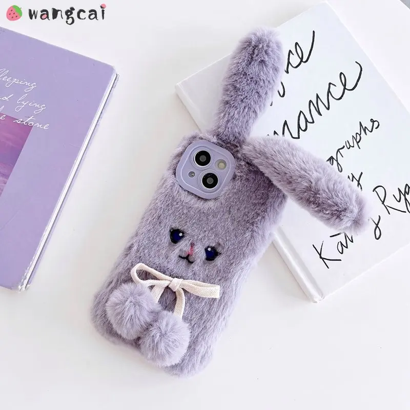 lovely Plush Fur Rabbit Case For Samsung Galaxy A04 A14 A54 A73 A53 A33 A23 A13 A03 Core A03S A60 Warm Phone Cute Fluffy Case