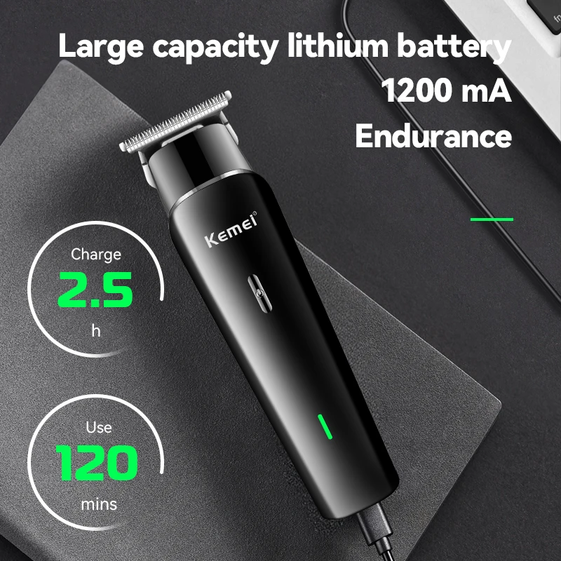 Kemei Zero Gapped T-Blade Cordless Rechargeable Edgers Electric Clippers Hair Cutting Kit Professional Hair Trimmer LCD Display