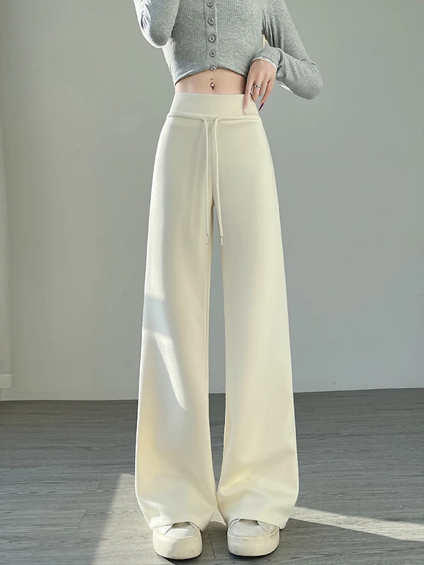 Spodnie damskie American Sle Sportswear, z wysokim stanem, luźne, proste, codzienne, długie, do ziemi, z szerokimi nogawkami.