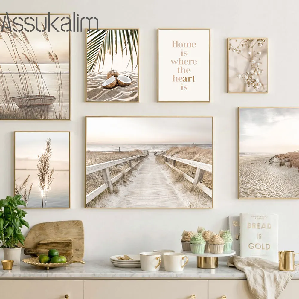 Coconut Posters Lake Canvas Painting Countryside Scenery Art Posters Beige Art Prints Nordic Wall Pictures Living Room Decor