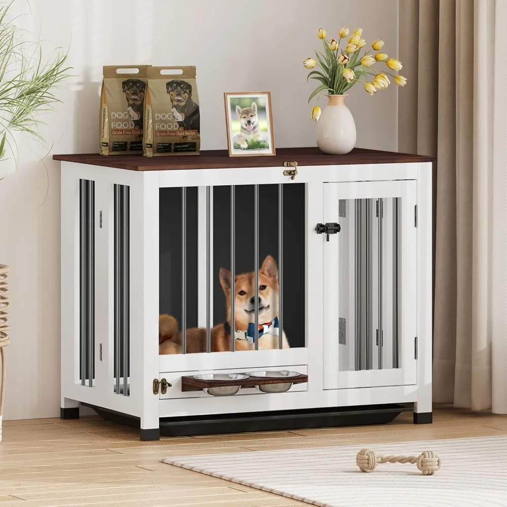 Dog Crate Furniture, 31.5'' Dog Kennel Indoor Foldable and Portable, Sturdy Wooden Dog Crate End Table Easy Assembly