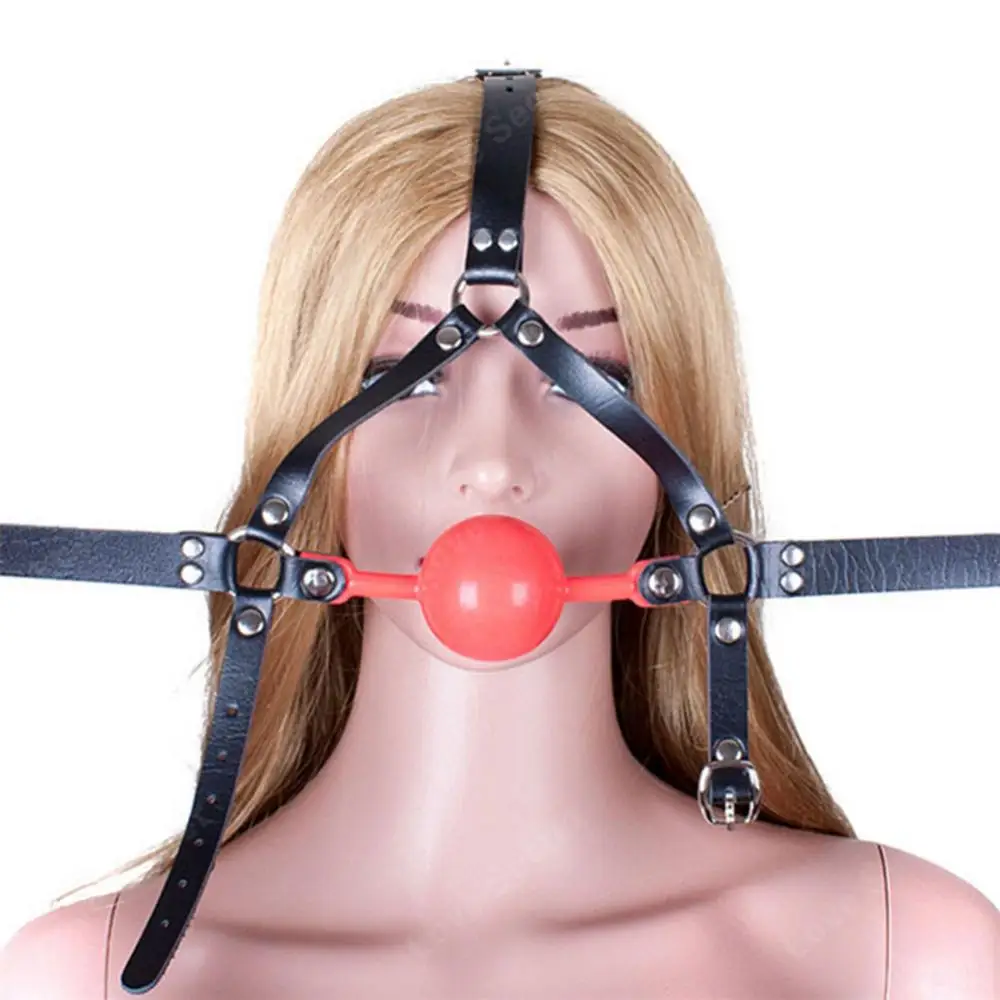 48mm Big Ball Gag Faux Leather Head Harness  Opened Mouth Adult Sex Toys