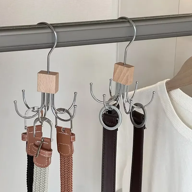 4Pcs 360° Rotatable Multi-Claw Coat Hook Multi-Functional Wardrobe Organizer for Belts Bras Ties Scarves Household Closet Storag