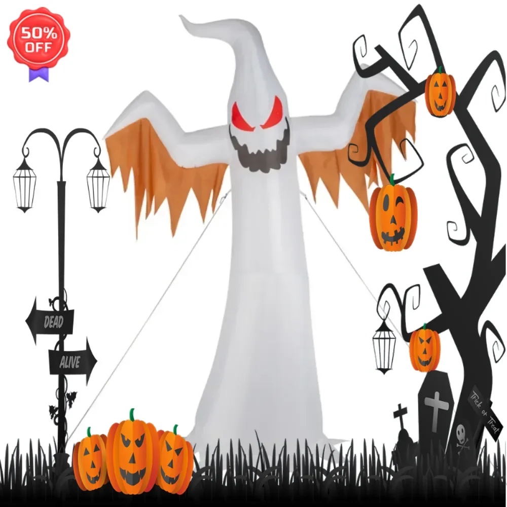 

12ft 4pcs LED Lights Giant Scary Ghost Flames and Flashing Red Eyes Inflatable Halloween Decoration