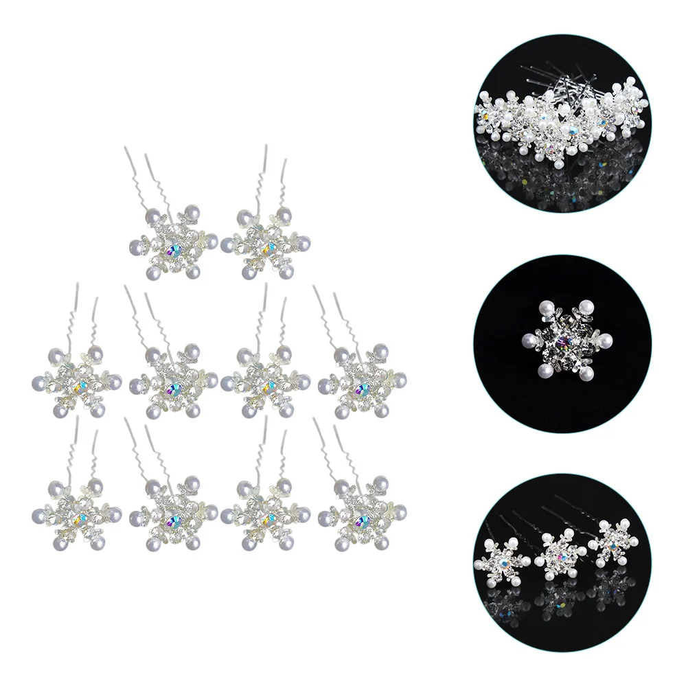 10 قطعة دبوس الشعر ندفة الثلج الزفاف اللؤلؤ حجر الراين U شكل الزفاف إكسسوارات الشعر للعروس وصيفه الشرف حفلة موسيقية مساء الاحتفال #2