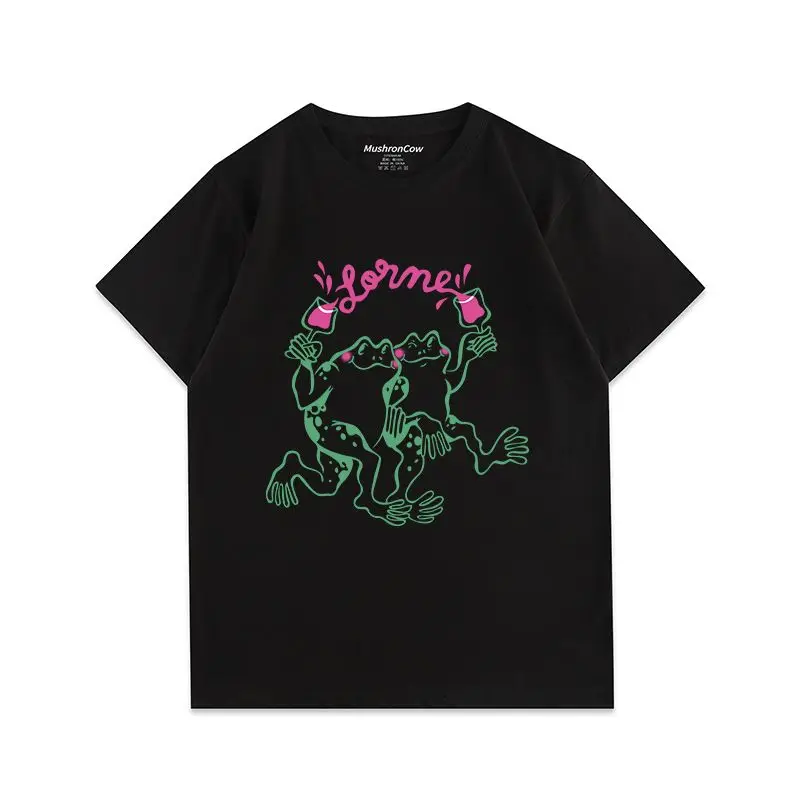 

The New American High Street Frog Print Loose Comfortable Casual Short Sleeved T-shirt Couples Wear Men and Women