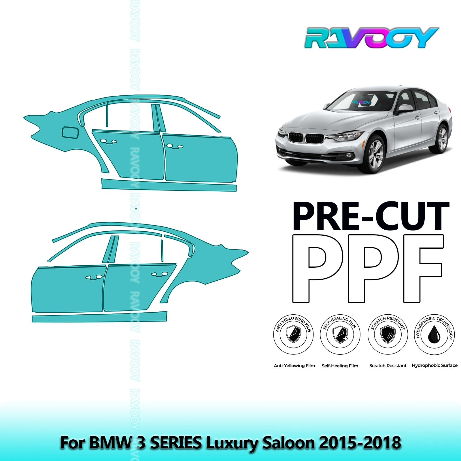 

For BMW 3 SERIES Luxury Saloon 2015-2018 8.5mil Clear Matte Pre-Cut PPF Door & A/B Pillar Kit TPU Paint Protection Film Set