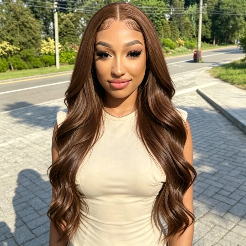

40 46 Inch Chocolate Brown Body Wave Human Hair Wig 13x4 13x6 HD Lace Frontal 200 Density Natural Pre Plucked Fashion Hair Wigs For Women Daily Wear
