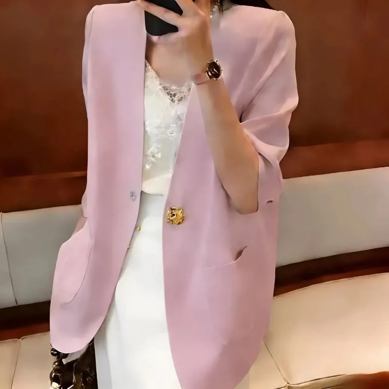 Luxe manches courtes Blazers femmes blanc noir costume été mince veste bureau haut pour femme haut de gamme Blazer Mujer nouveau