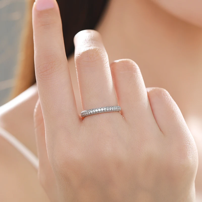 Ailmay New Fashion Solid 925 Sterling Silver Stackable Clear CZ Finger Ring For Women Luxury Wedding Accessories Jewelry Gift