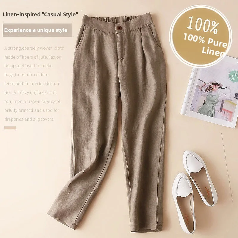 Off-Season Linen Loose Straight Leg Harlan Pants Women's Artistic Casual Trousers High Waist Nine-Piece Cotton Spring Summer