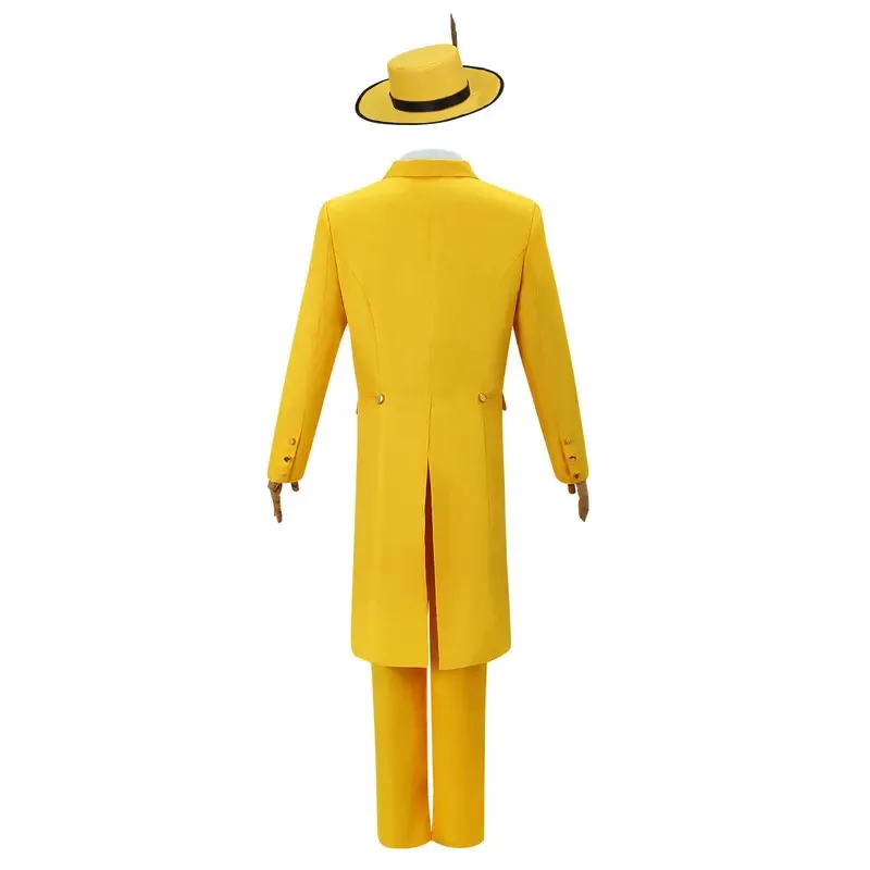En Stock película Jim Carrey disfraz Cosplay adultos niños Unisex máscara facial verde uniforme amarillo traje de Halloween