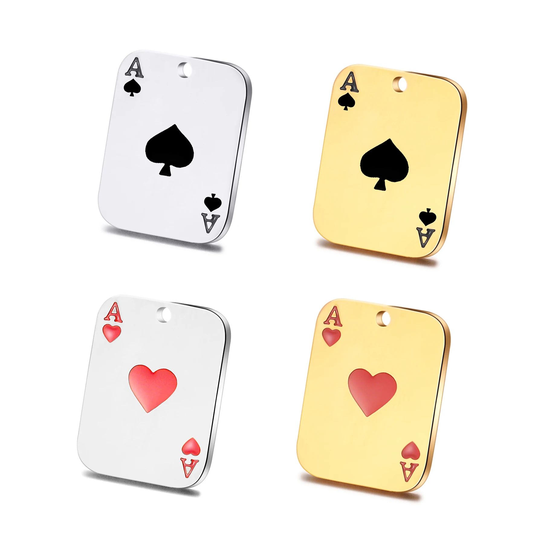 2 шт., игральные карты из нержавеющей стали, пики, Ace Queen, подвеска-подвеска, квадратная покерная карта для изготовления ожерелья, брелок, ювелирные изделия