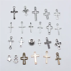 40pcs Tibetan Bronze Silver Color Pendants Antique Jewelry Making DIY Handmade Craft Small Cross Charms For Jewelry Making