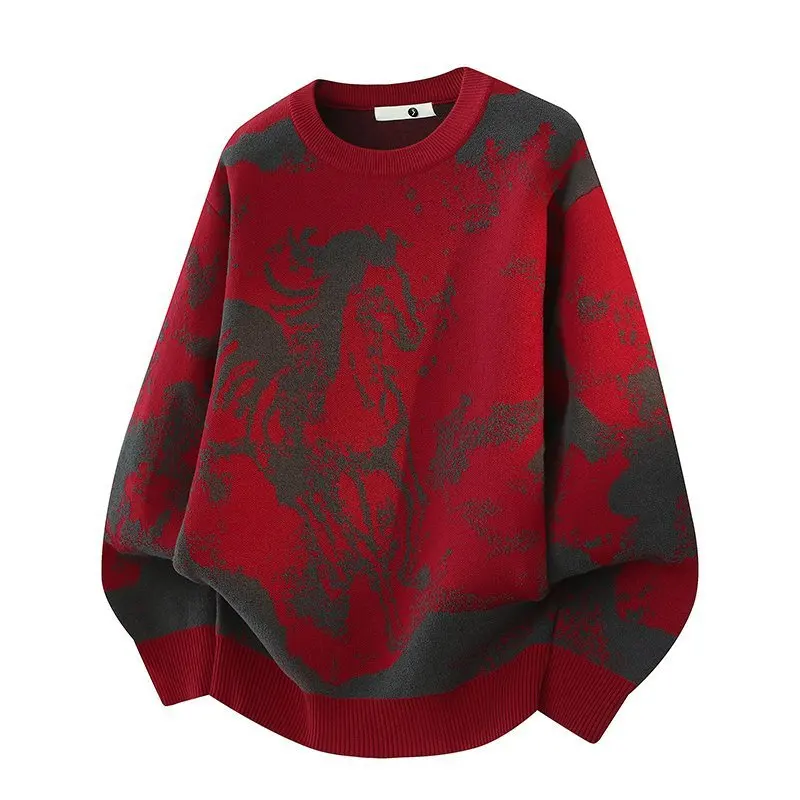 

Новогодний вязаный свитер Paul Zhaofandi: повседневный, универсальный, молодежный, с длинными рукавами, круглым вырезом, теплый, двухцветный, с бахромой