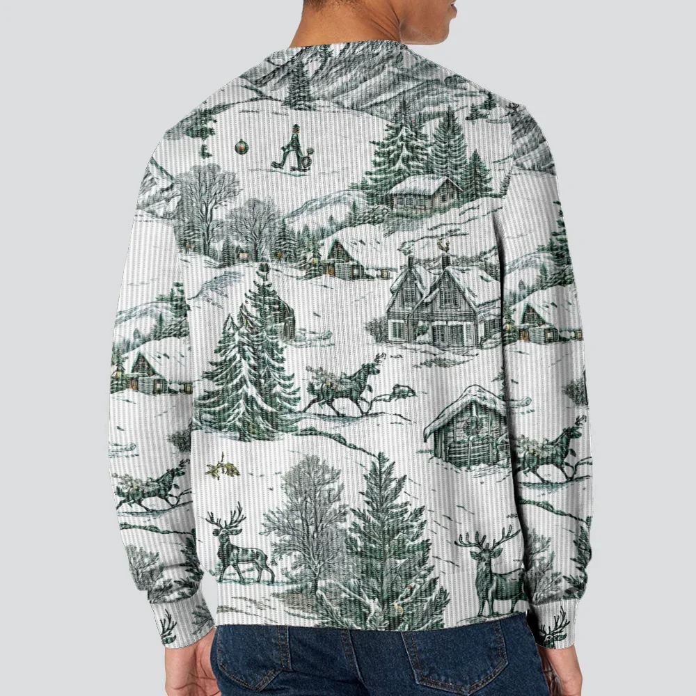 Christmas Rime Town Snow Scene Print Couple Sweatshirt Harajuku Classic Winter Pullover Hipster Oversized Hoodie Holiday Gift