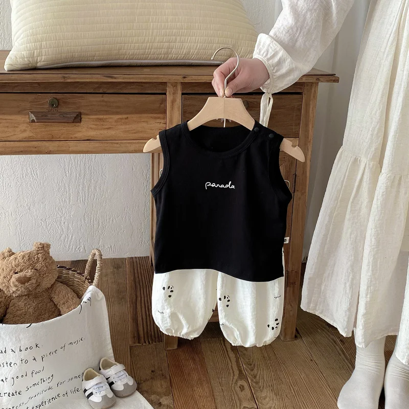 

Baby clothes for summer6-12Super cute and stylish summer outfit for baby: two-piece set of vest and pants for infants and toddle