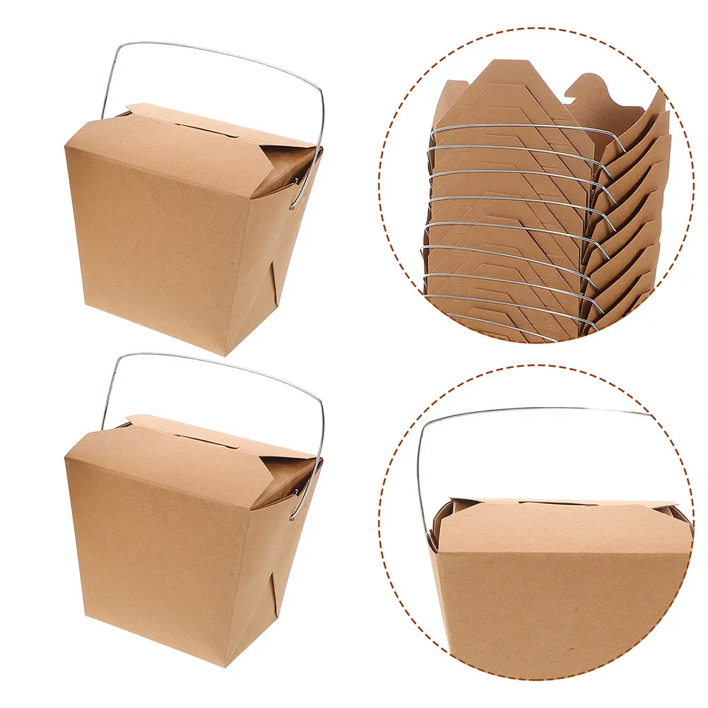 

50pcs Takeout Food Boxes With Handle Disposable Catering Containers For Fried Rice Chicken Fries Burger Chinese Takeaway