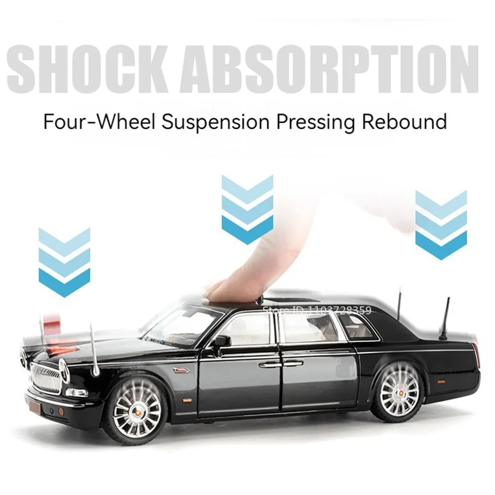 1:24 HONGQI 70TH H9 modelo en miniatura coches de juguete aleación Diecast sonido luz puertas abiertas tirar hacia atrás coche de simulación juguetes para niños regalos