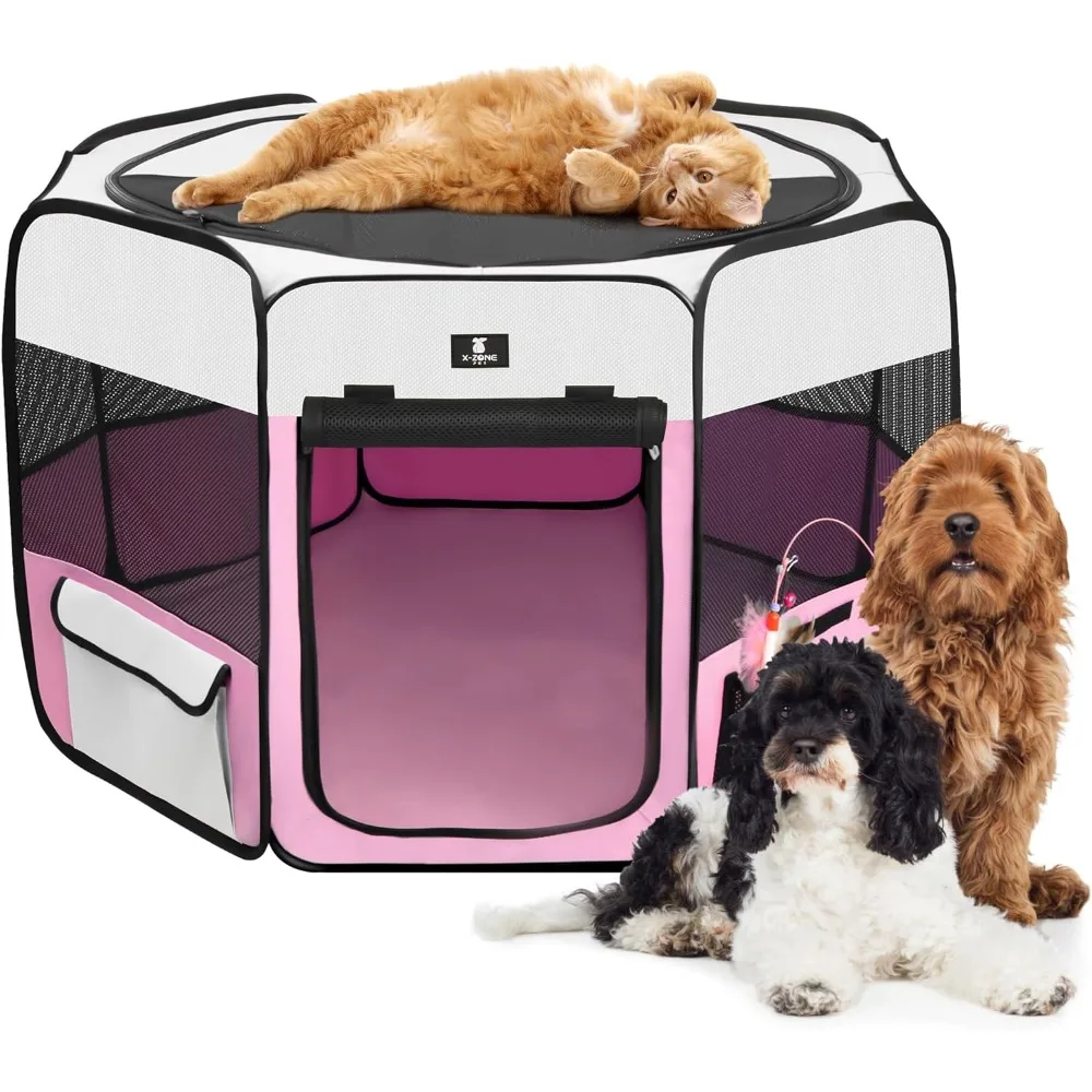 

Portable Foldable Pet Dog Cat Playpen Crates Kennel/Premium 600D Oxford Cloth,Removable Zipper Top