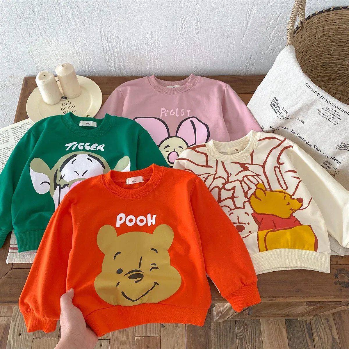 Winnie Pooh Spring Sweatshirt For Kids Clothing Baby Boys And Girls Cartoon Long Sleeve Tops Hoodies Round Collar Pullovers 0-4Y