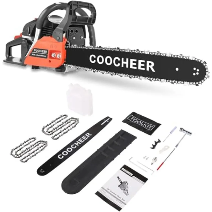 62CC Gas Chainsaw 20 Inch Top Handle 3.5 HP 2-Stroke Chain Saw Gas power with Carrying Bag 2 Chains for Trees Wood Cutting and